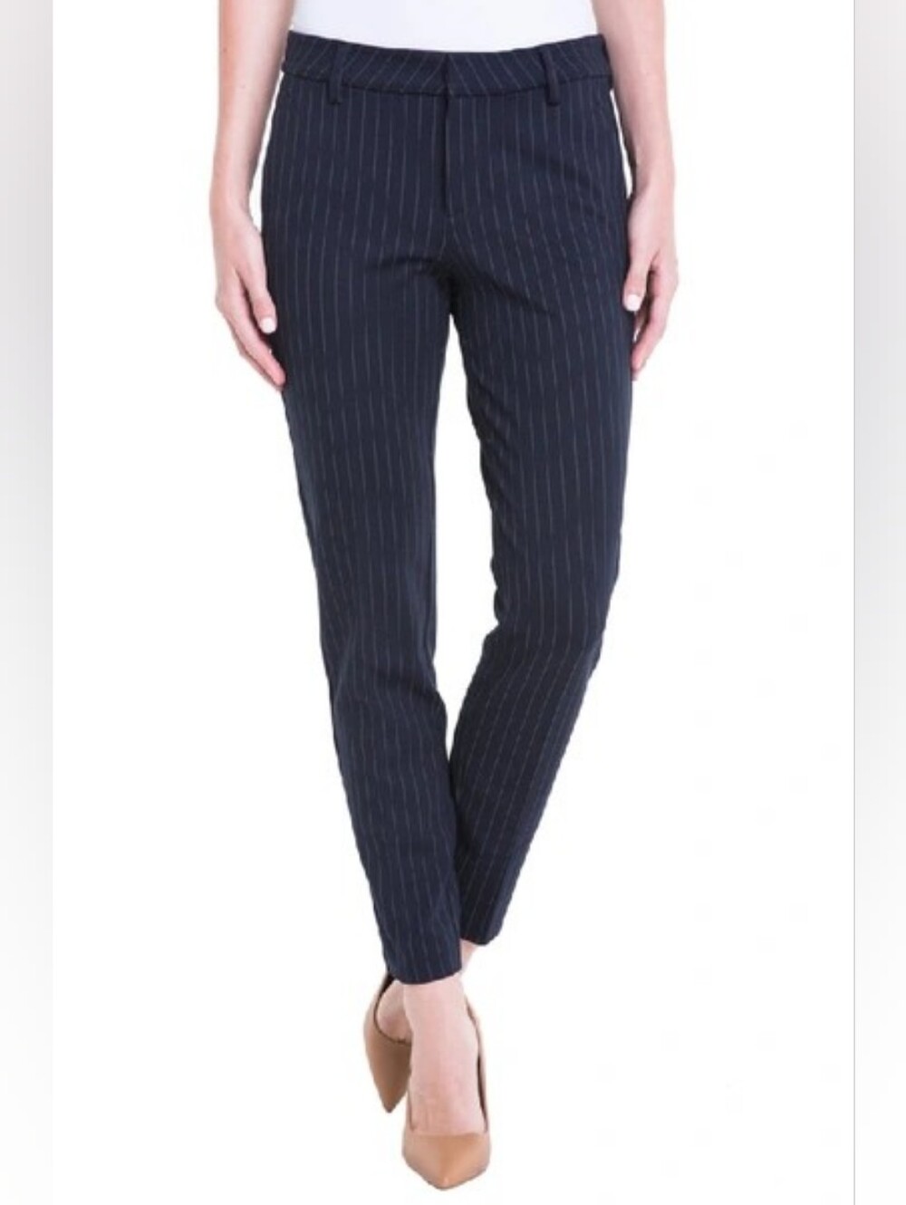 Liverpool Kelsey Navy Pinstripe Patterned Mid Rise Knit Trouser size 10